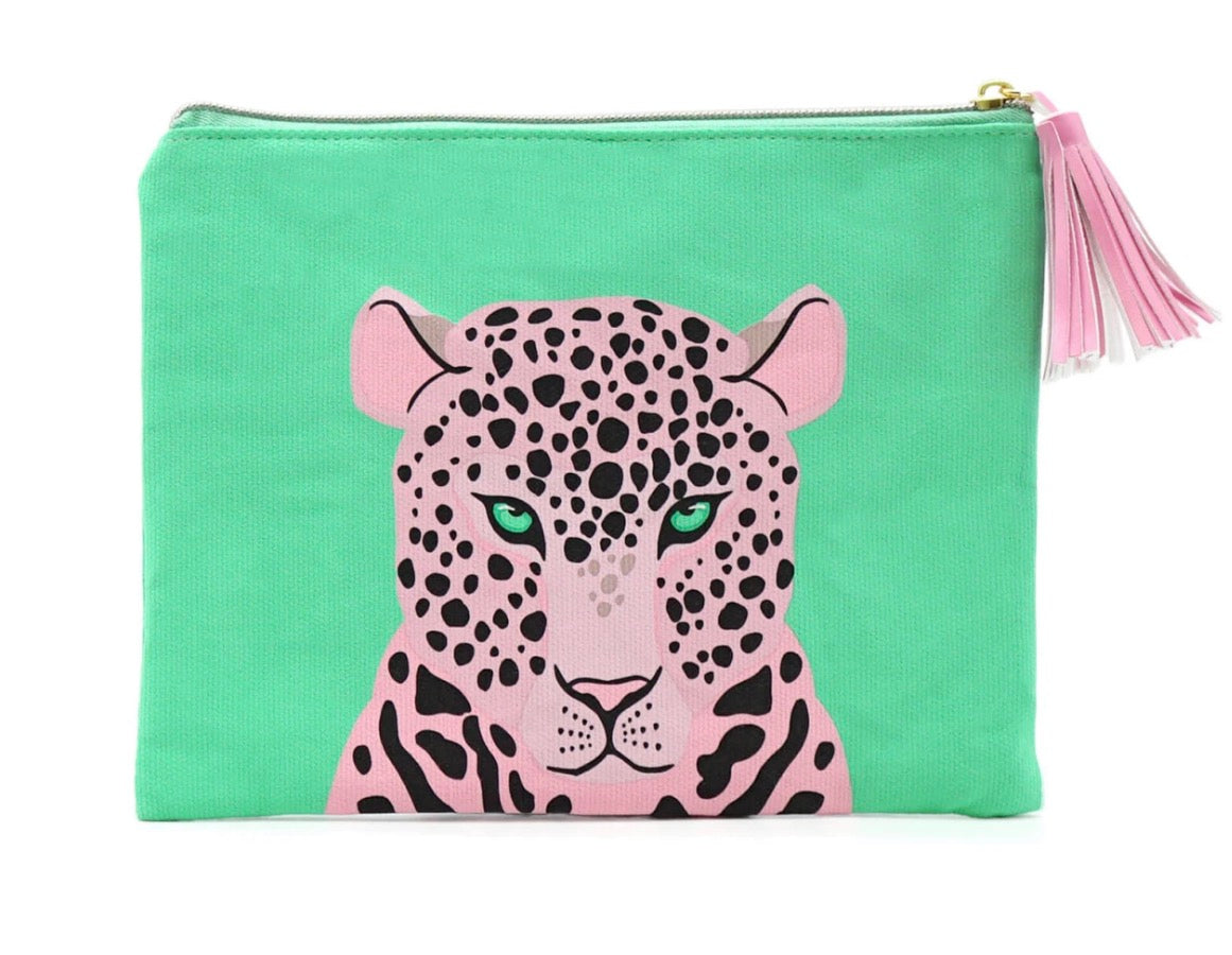 Kosmetiktasche "Leopard" türkis/rosa