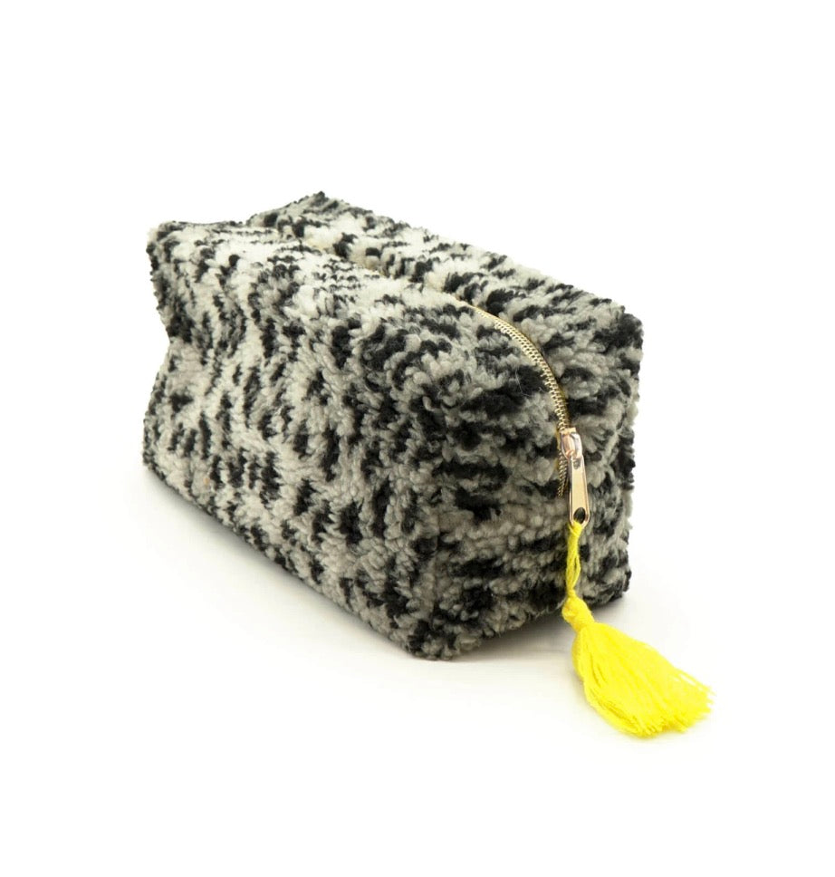 Kosmetiktasche eckig Teddy "Leo" grau/gelb